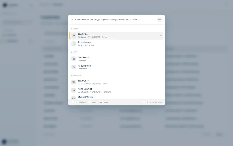 The ⌘K command palette: search, jump and run actions