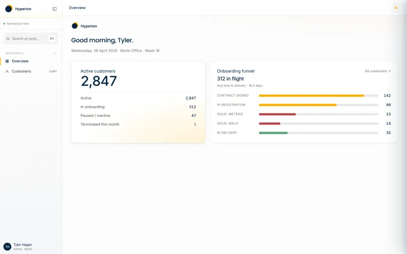 Operations dashboard: active customers and onboarding funnel