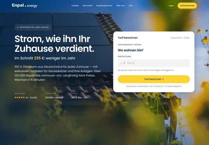 Consumer landing (VERSO): real-photo hero, with the tariff calculator as the one conversion moment